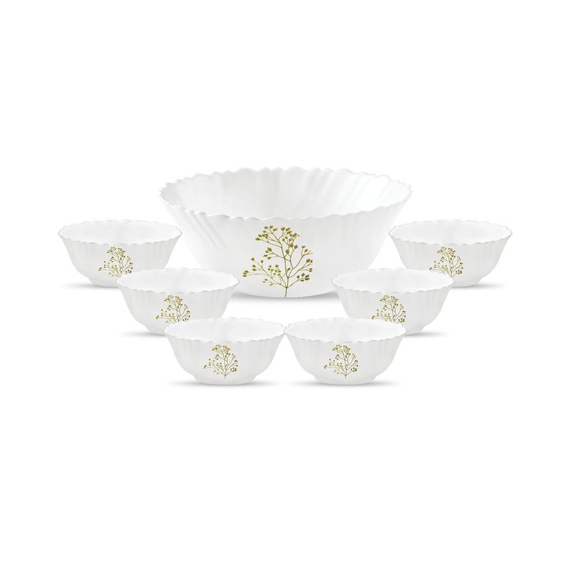 La Opala Novo Collection Opal Glass Crockery | Gift Set of 7 | Pudding Set 7 pcs Blissfull Green | Bowls for Desserts & Gifting | Microwave Safe | 100% Vegetarian | Extra Strong | Light & White - Image 1