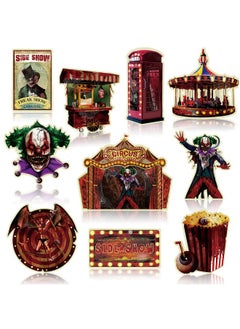 20 Pieces Halloween Creepy Carnival Decorations Horror Circus Party Cutouts With Glue Points For Creepy Carnival Party Scary Clown Decorations Side Show Party Haunted House Supplies 11.8 X 11.8 Inch