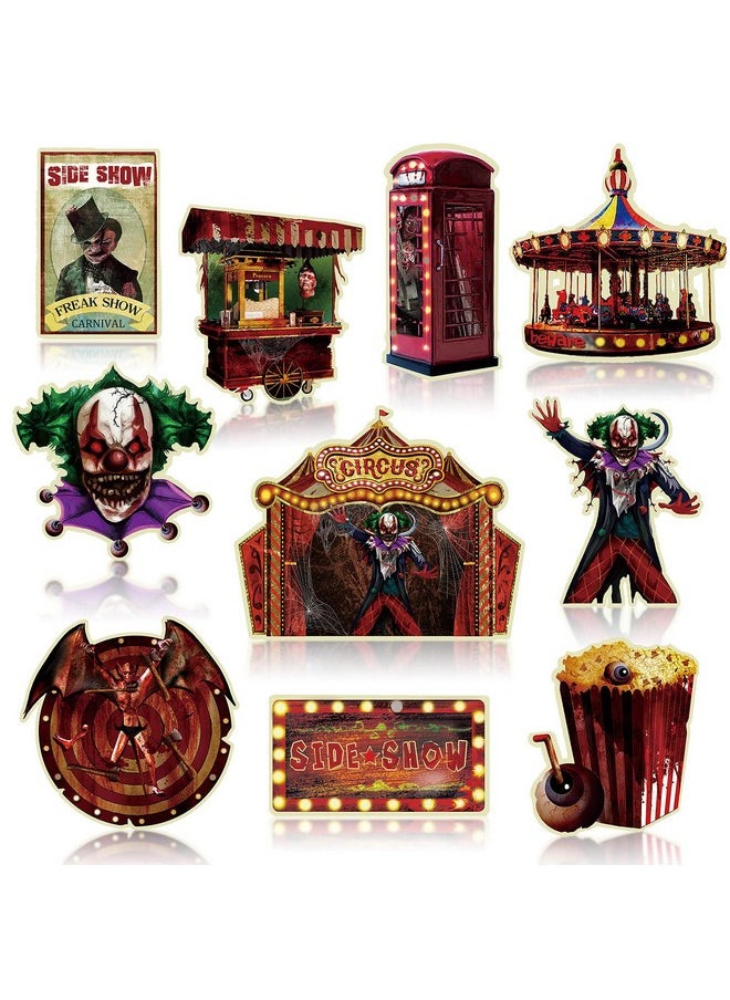 Containlol - 20 Pieces Halloween Creepy Carnival Decorations Horror Circus Party Cutouts With Glue Points For Creepy Carnival Party Scary Clown Decorations Side Show Party Haunted House Supplies 11.8 X 11.8 Inch - Image 1