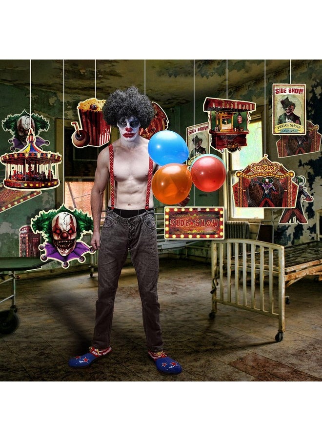 Containlol - 20 Pieces Halloween Creepy Carnival Decorations Horror Circus Party Cutouts With Glue Points For Creepy Carnival Party Scary Clown Decorations Side Show Party Haunted House Supplies 11.8 X 11.8 Inch - Image 1