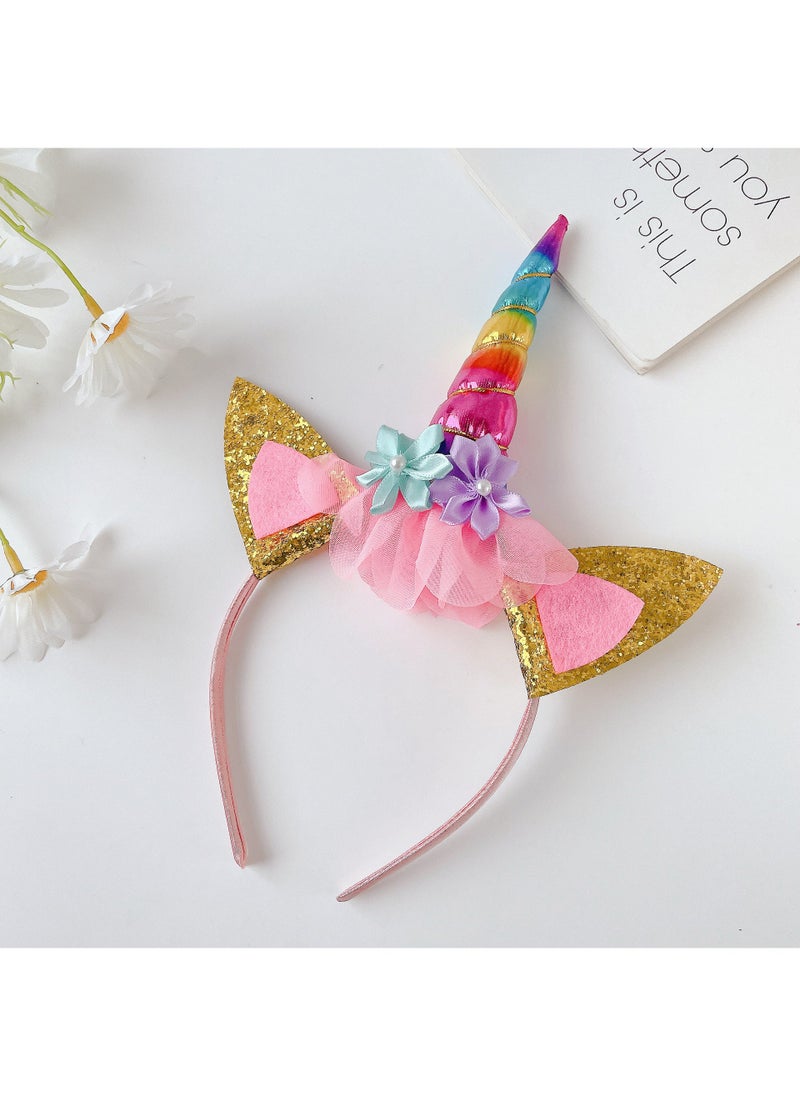 Generic Cross-border Explosions Childrens Day Headband Unicorn Cute Convex Skirt Headband Festival Stage Performance Wreath Hair Accessories Ice Cream Color
