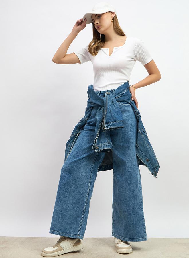 ستايلي جينز واسع بخصر مرتفع وجيوب - Image 1