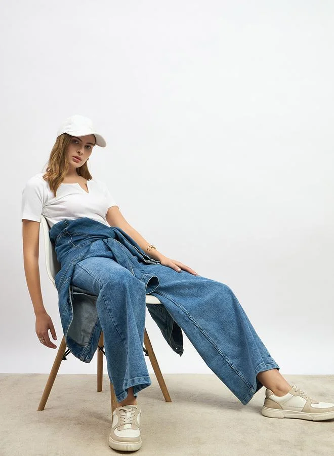 Styli High Rise Wide Leg Jeans with Pockets