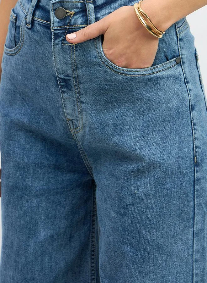 Styli High Rise Wide Leg Jeans with Pockets