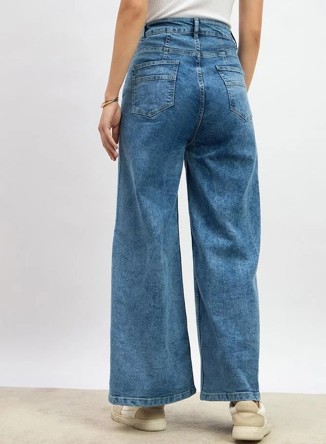 Styli High Rise Wide Leg Jeans with Pockets