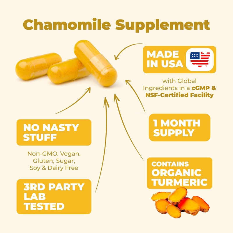 Vimerson Health Turmeric Supplement  Chamomile Capsules for Sleep  Organic Turmeric Sleep Supplement with Chamomile Flowers Extract Manzanilla  Relaxation  Stress Support  Joint  Digestive Health 60 Capsules - Image 4