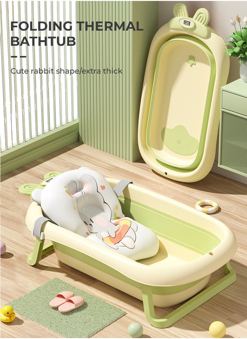MIXDE Baby Bath Tub Foldable Bathtub With Temperature Sensing + Bathmat Cushion + Shower Cap + Washing Hair Shower Shampoo Cup *1 + Duckling toys *4 + Ocean Balls *10  - Image 2
