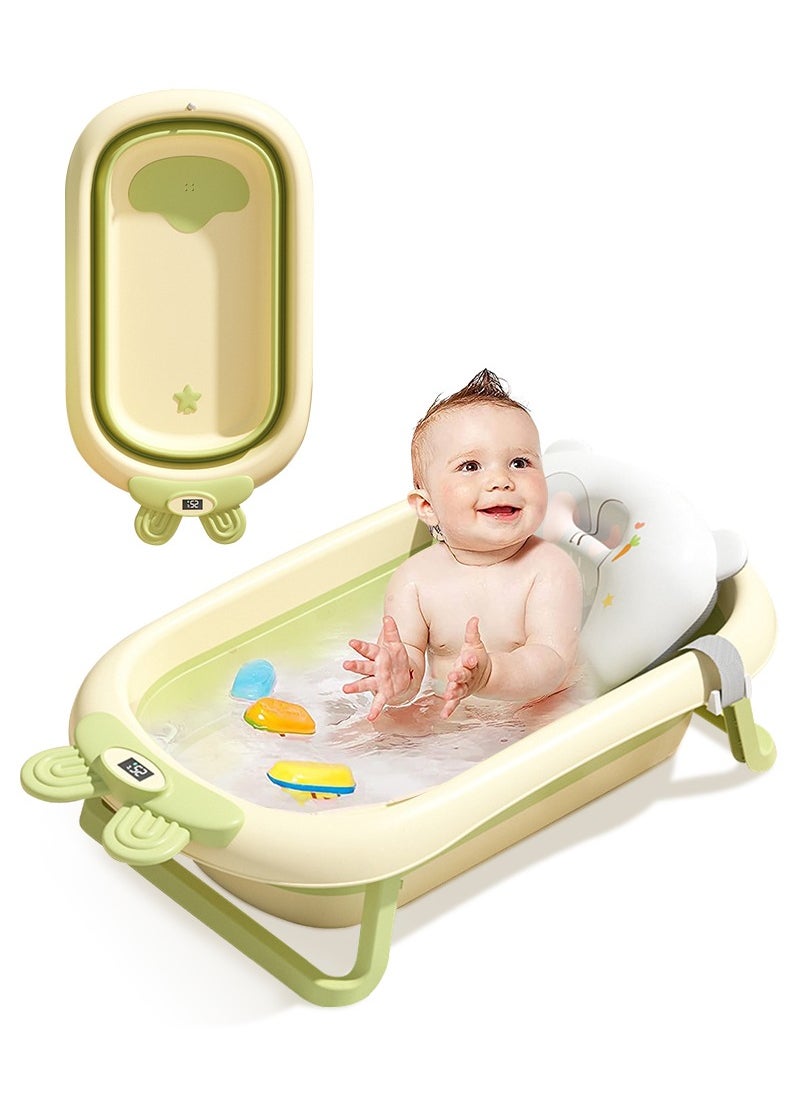 MIXDE Baby Bath Tub Foldable Bathtub With Temperature Sensing + Bathmat Cushion + Shower Cap + Washing Hair Shower Shampoo Cup *1 + Duckling toys *4 + Ocean Balls *10  - Image 1