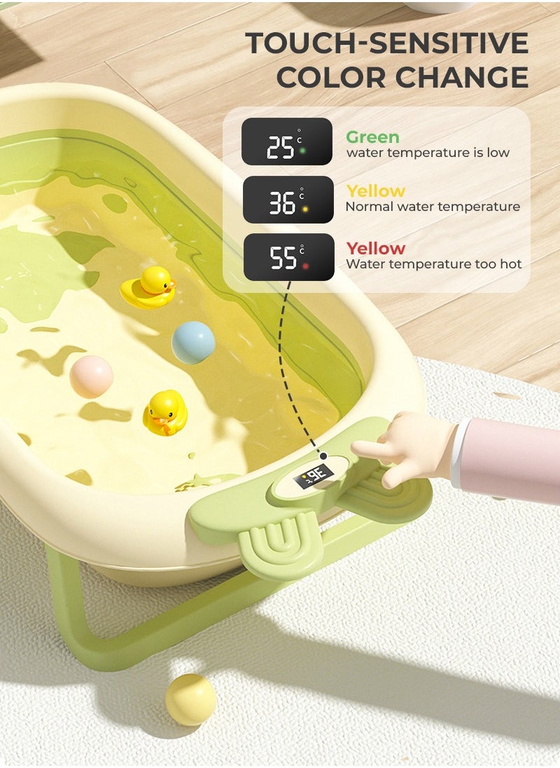 MIXDE Baby Bath Tub Foldable Bathtub With Temperature Sensing + Bathmat Cushion + Shower Cap + Washing Hair Shower Shampoo Cup *1 + Duckling toys *4 + Ocean Balls *10  - Image 3