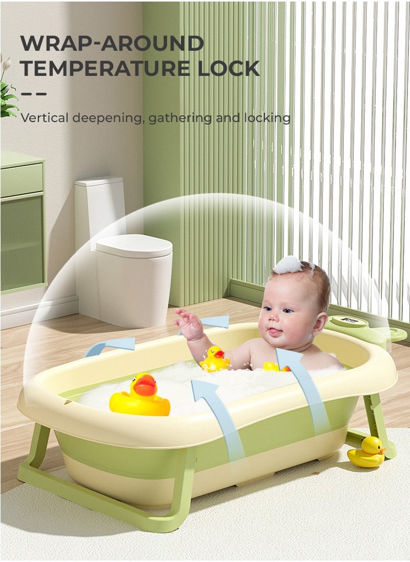 MIXDE Baby Bath Tub Foldable Bathtub With Temperature Sensing + Bathmat Cushion + Shower Cap + Washing Hair Shower Shampoo Cup *1 + Duckling toys *4 + Ocean Balls *10  - Image 5
