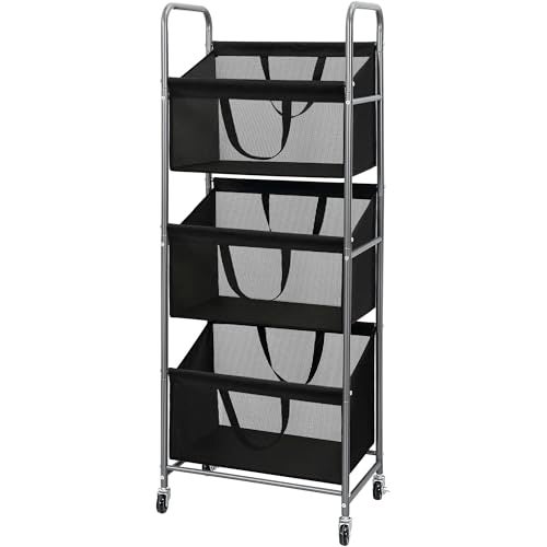 STO STO 3-Tier Vertical Rolling Laundry Hamper with Removable Bags, 120L Stackable Laundry Sorter Basket, Clothes Hamper with Wheels for Small Spaces, Closet, Bedroom, Bathroom, Laundry Room, Black - Image 1