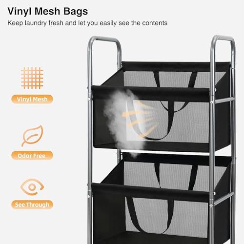 STO STO 3-Tier Vertical Rolling Laundry Hamper with Removable Bags, 120L Stackable Laundry Sorter Basket, Clothes Hamper with Wheels for Small Spaces, Closet, Bedroom, Bathroom, Laundry Room, Black - Image 5