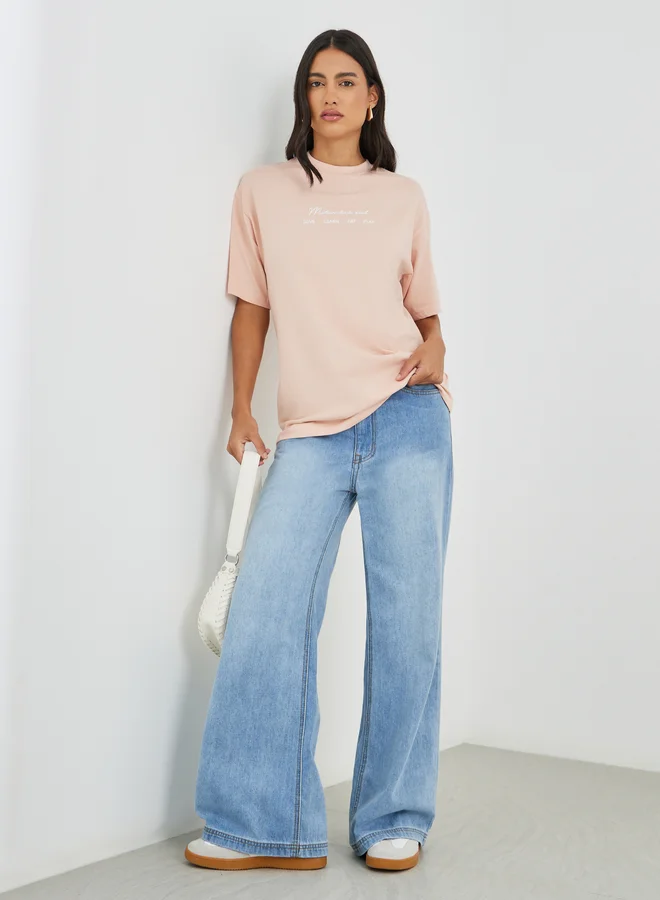 Styli Styli Slogan Print Short Sleeve Oversized T-Shirt