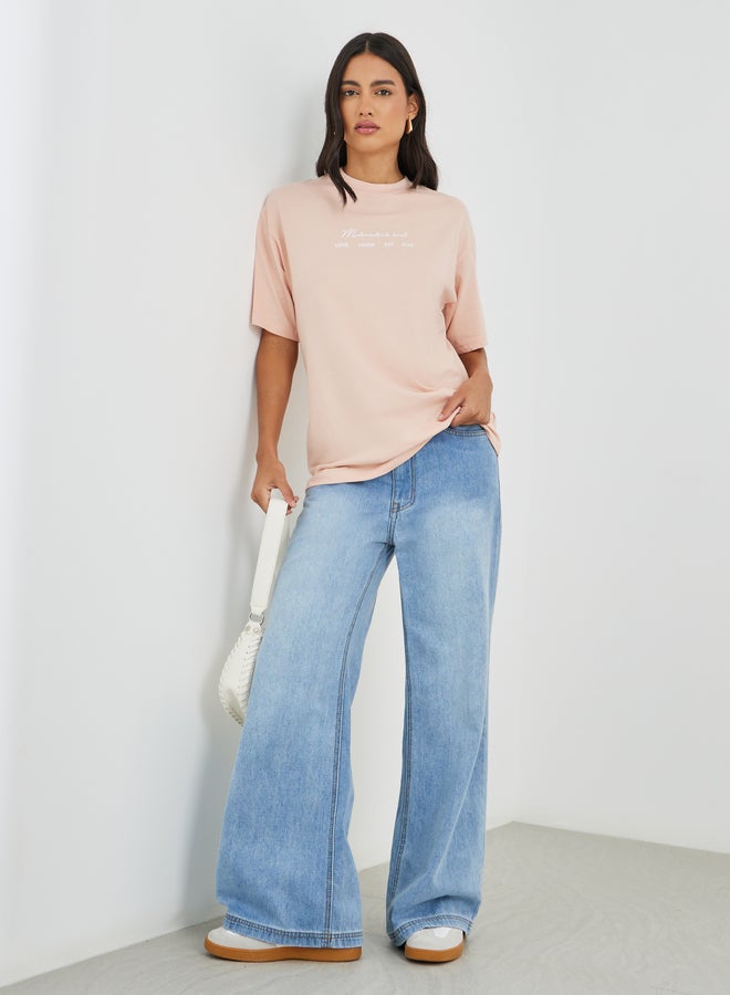 Styli Slogan Print Short Sleeve Oversized T-Shirt - Image 3