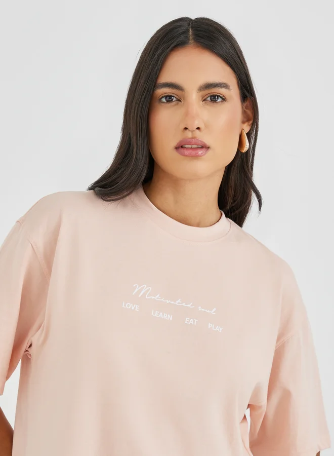 Styli Styli Slogan Print Short Sleeve Oversized T-Shirt