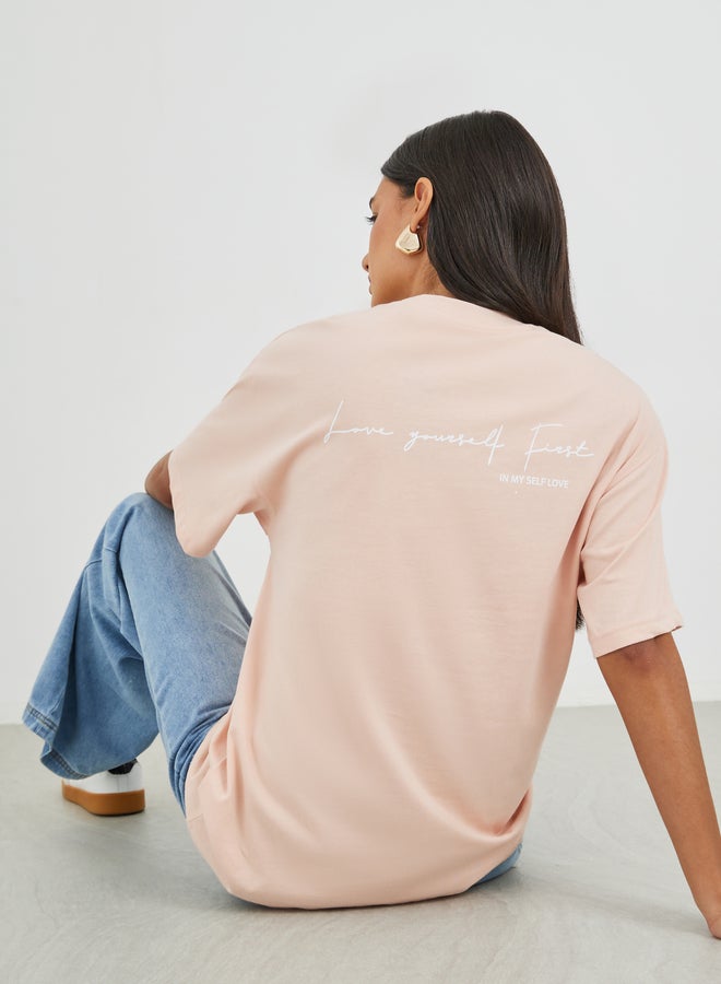 Styli Slogan Print Short Sleeve Oversized T-Shirt - Image 1