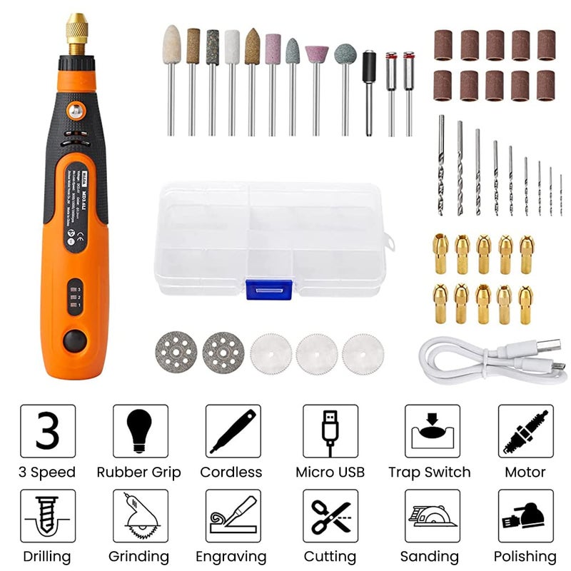 Verilux 45pcs Mini Cordless Drill Machine, 900Ah USB Rechargeable 3 Speed Small Drill Machine, Electric Drill with Powerful 3.6V Motor, Perfect for Polishing, Crafting and DIY - Image 2