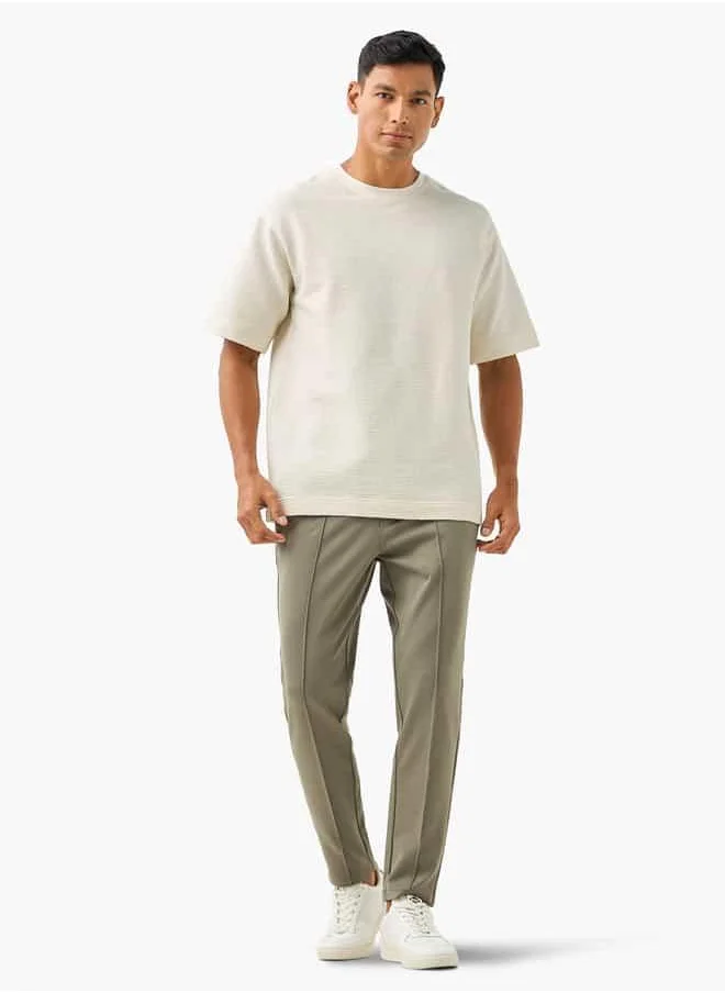 ايكونيك Iconic Waffle Textured T-shirt with Crew Neck and Short Sleeves