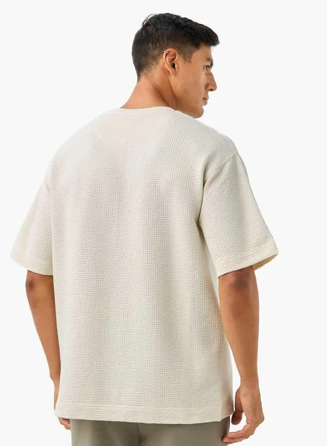 Iconic Iconic Waffle Textured T-shirt with Crew Neck and Short Sleeves