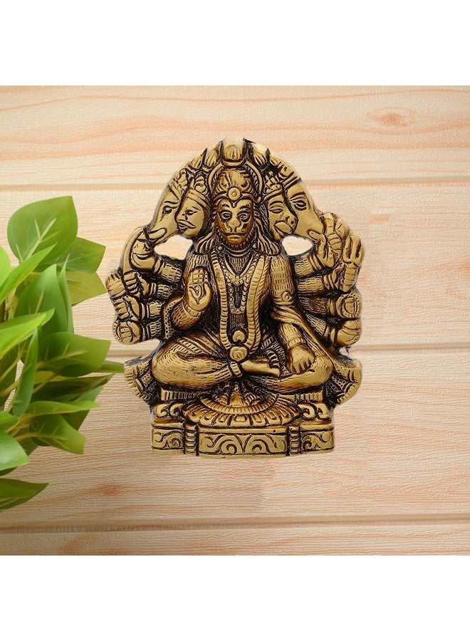 CHHARIYA CRAFTS Metal Panchmukhi Hanuman ji Murti Bajrangbali Idol Door Entrance Statue for Home Decor Gifting Protection from Evil Eye Decorative Showpiece - 16 cm (Metal, Gold) - Image 2