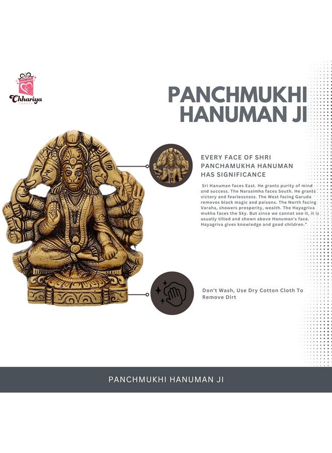 CHHARIYA CRAFTS Metal Panchmukhi Hanuman ji Murti Bajrangbali Idol Door Entrance Statue for Home Decor Gifting Protection from Evil Eye Decorative Showpiece - 16 cm (Metal, Gold) - Image 4