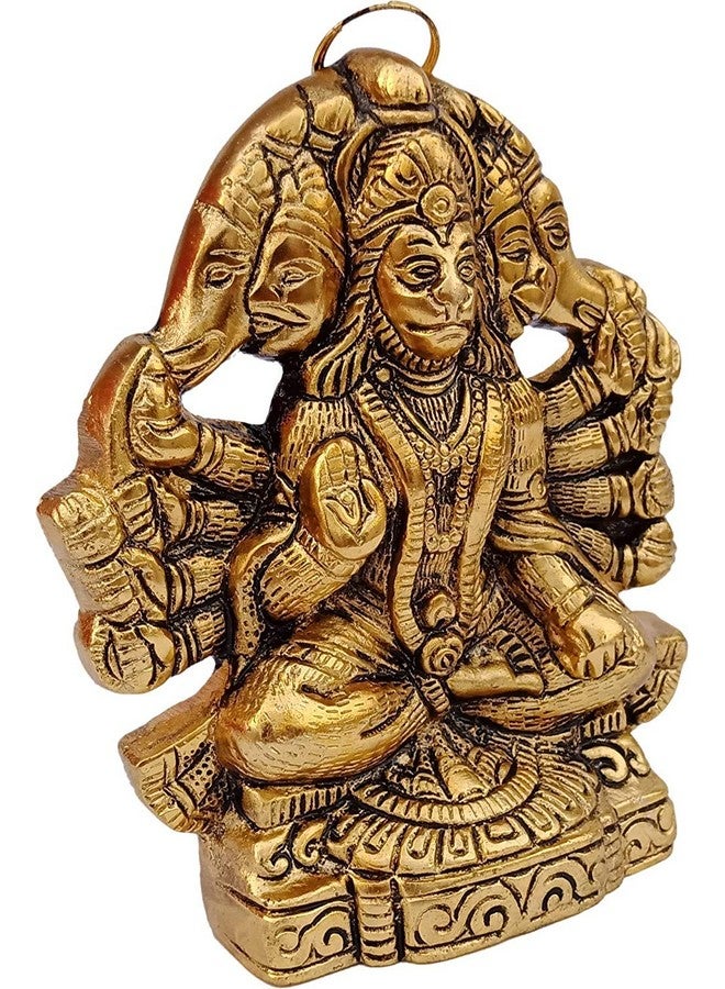 CHHARIYA CRAFTS Metal Panchmukhi Hanuman ji Murti Bajrangbali Idol Door Entrance Statue for Home Decor Gifting Protection from Evil Eye Decorative Showpiece - 16 cm (Metal, Gold) - Image 3