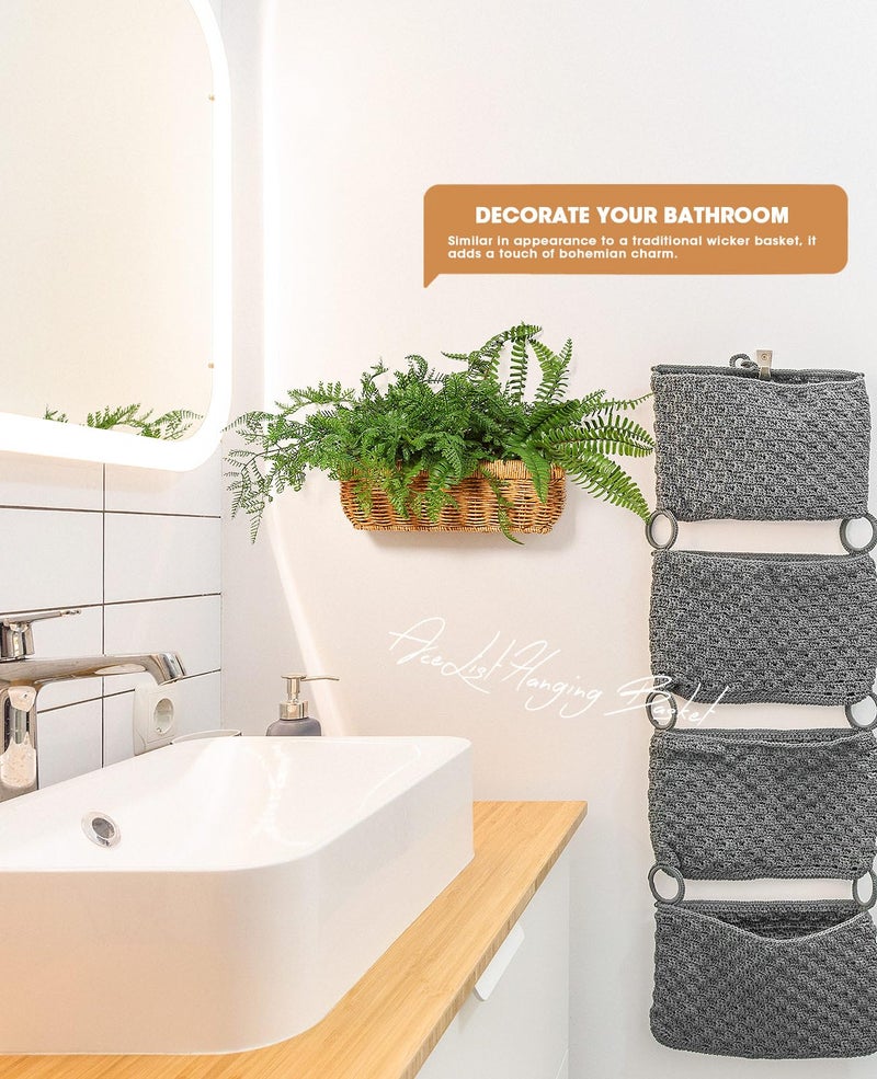 AceList Wall Hanging Basket, Boho Style Hand-Woven Hanging Storage Baskets - Set of 2, Ideal for Boho Room Decor, Kitchen, Garden, and Living Room - Image 4
