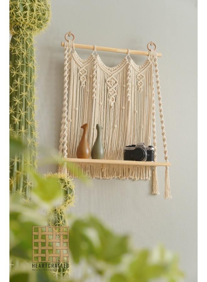 انتيكيانو رف معلق على الحائط بخيوط مكرمية.. ديكور حائط بوهيمي لغرفة النوم - فن جداري من حبل مكرمية منسوج كديكور لرف - Image 3