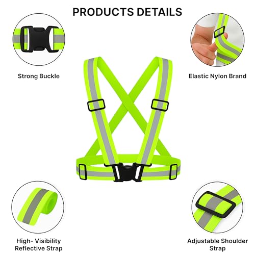 uniformer High-Visibility Reflective Safety Belt | Adjustable Cross Belt Straps | Night Cycling Reflector | Safety Gear for Construction, Warehouse & Outdoor Work (Green_Pack of 1) - Image 3