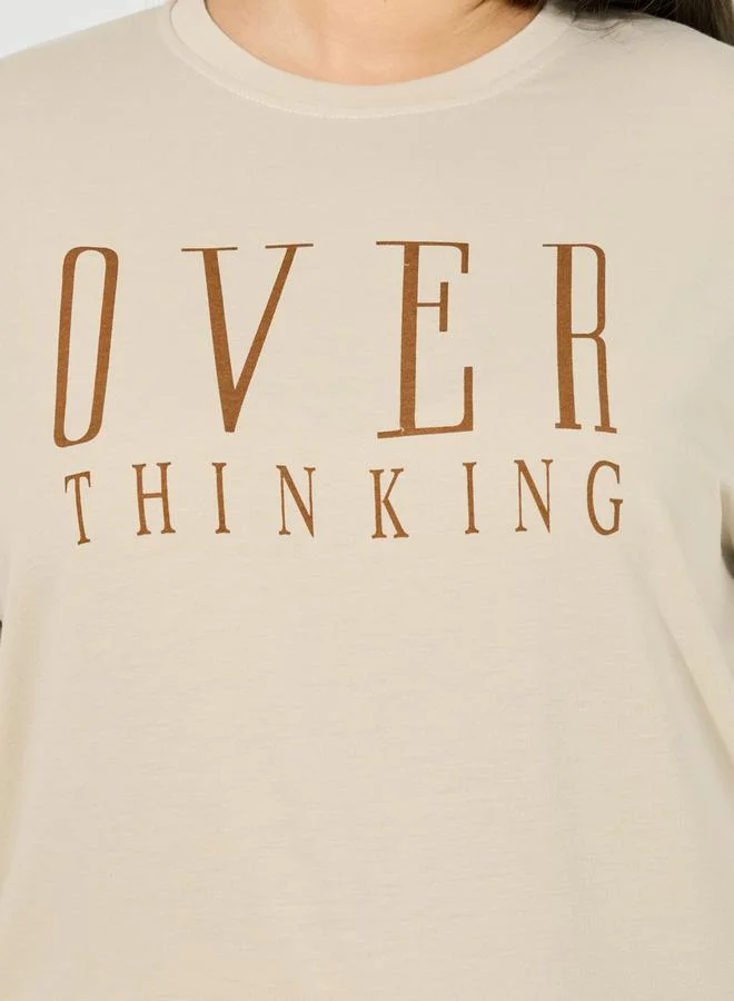 Styli Plus Size Overthinking Slogan Sweatshirt & Jogger Lounge Set