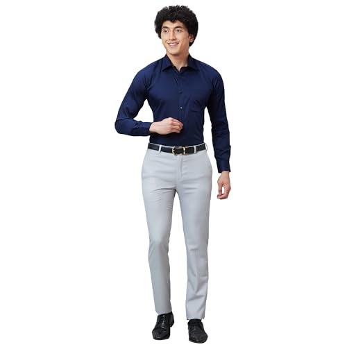 Raymond Men's Slim Fit Mid Rise Formal Trousers, Poly Viscose Blend, Structure Pattern, Pleatless | Medium Grey - Image 5
