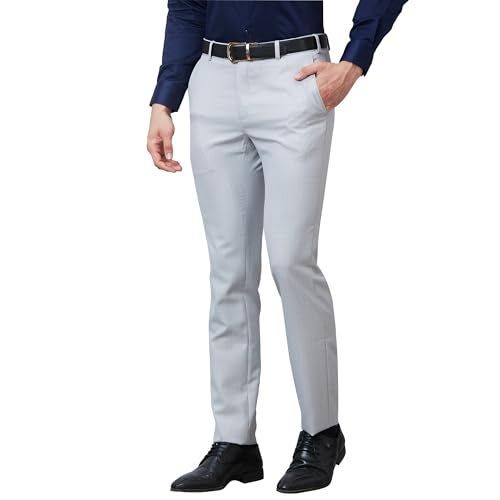 Raymond Men's Slim Fit Mid Rise Formal Trousers, Poly Viscose Blend, Structure Pattern, Pleatless | Medium Grey - Image 3