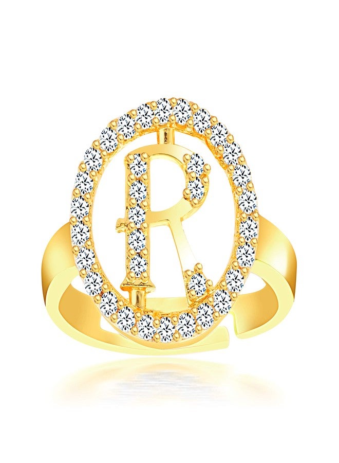 MEENAZ Valentine's Collection Crystal Gold Plated and American Diamond Ring for Unisex - Image 1