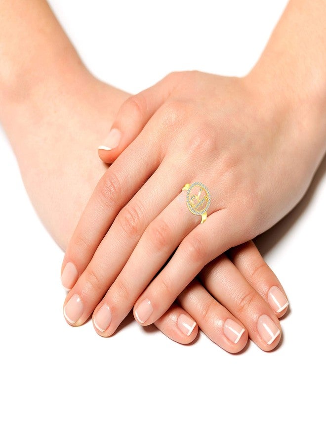 MEENAZ Valentine's Collection Crystal Gold Plated and American Diamond Ring for Unisex - Image 2