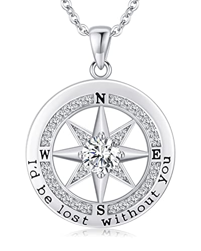 Gifon S925 Necklace Gift for Wife |Compass Jewelry |Women Anniversary |Sterling Silver |Girlfriend Birthday Gifts for Her Valentines |I'd be Lost without You|Jewel 18K White Gold - Image 1