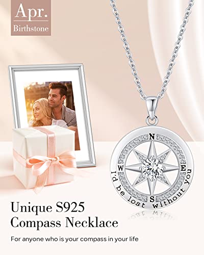 Gifon S925 Necklace Gift for Wife |Compass Jewelry |Women Anniversary |Sterling Silver |Girlfriend Birthday Gifts for Her Valentines |I'd be Lost without You|Jewel 18K White Gold - Image 3