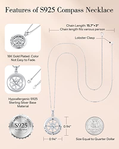 Gifon S925 Necklace Gift for Wife |Compass Jewelry |Women Anniversary |Sterling Silver |Girlfriend Birthday Gifts for Her Valentines |I'd be Lost without You|Jewel 18K White Gold - Image 4