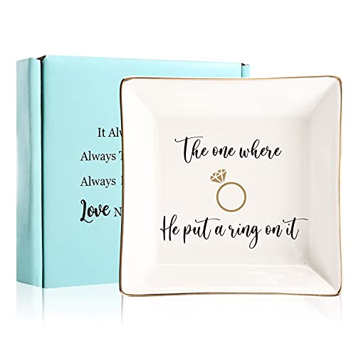 JOYIMARR Engagement Gifts for Women Ring Dish Tray - Bride to Be Newly Engaged Gifts-The One Where He Put A Ring On It - Funny Wedding Gift - Image 1