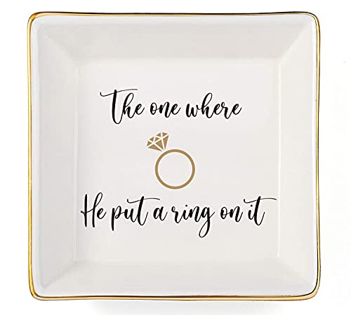 JOYIMARR Engagement Gifts for Women Ring Dish Tray - Bride to Be Newly Engaged Gifts-The One Where He Put A Ring On It - Funny Wedding Gift - Image 2