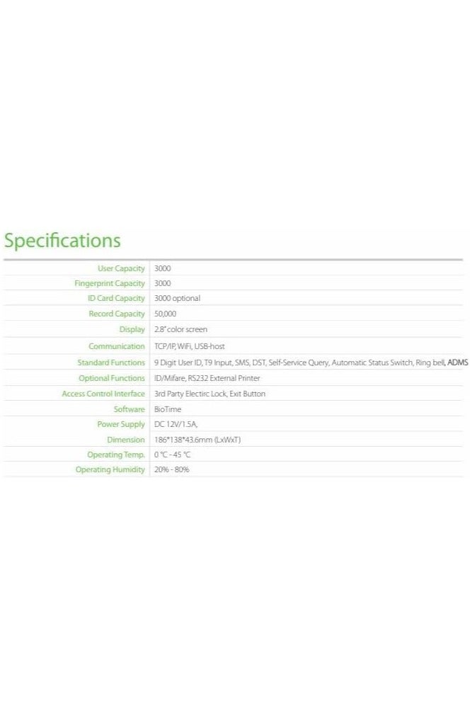 زد كيه تيكو UA300 Pro Wi-Fi Fingerprint Time Attendance & Access Control Terminal – BioID, USB Backup, ADMS Support - Image 3