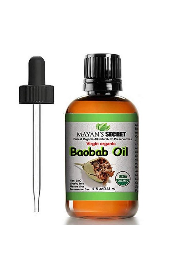Mayan's Secret Mayan's Secret - 4oz Organic Baobab Oil for Hair - Non-GMO and Vegan-Friendly Oil for Daily Use Dark Glass Bottle Cold Pressed and Unrefined  - Image 1