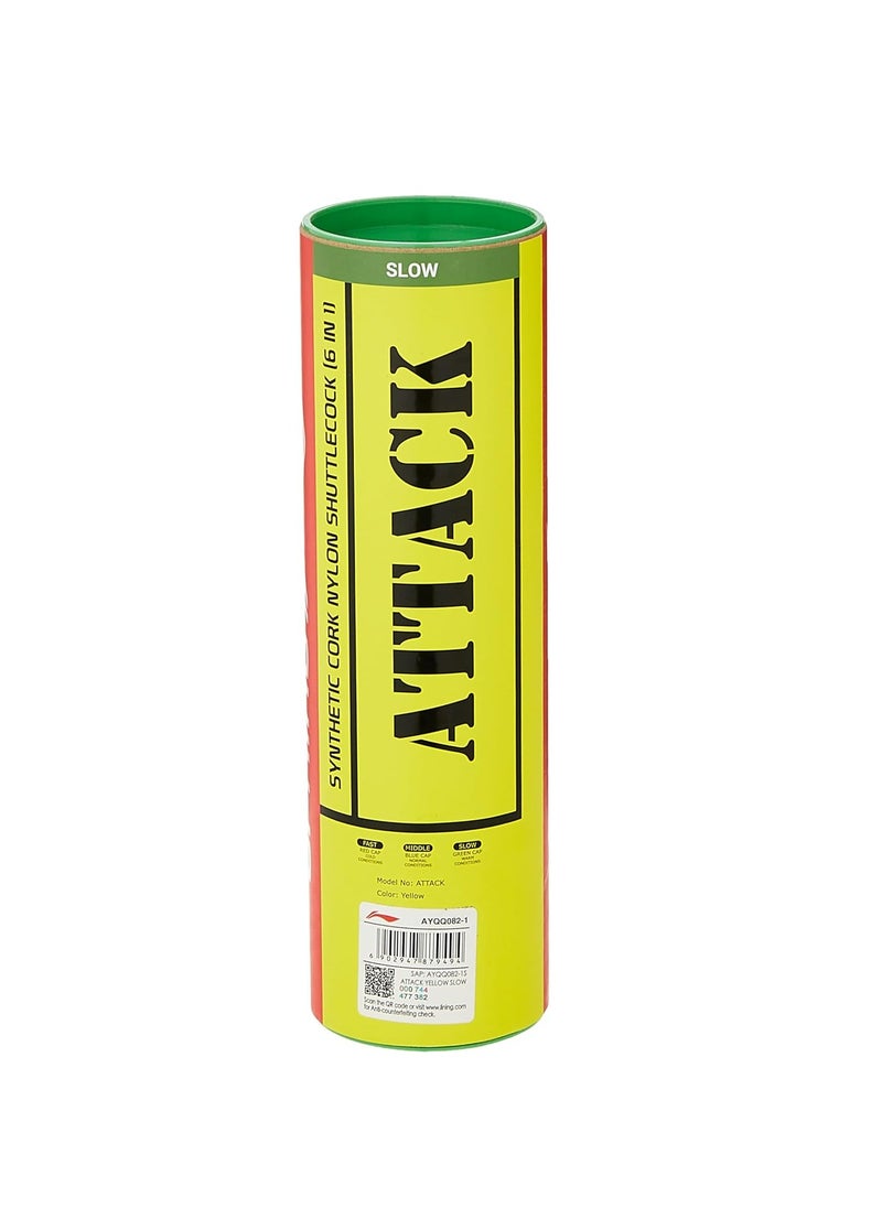 Li-Ning - Li-Ning Attack Nylon Badminton Shuttlecocks (Yellow, Slow Speed) | Synthetic Cork, Extreme Durability, Ideal for Warm Training | 6 Pieces, High-Performance - Image 1