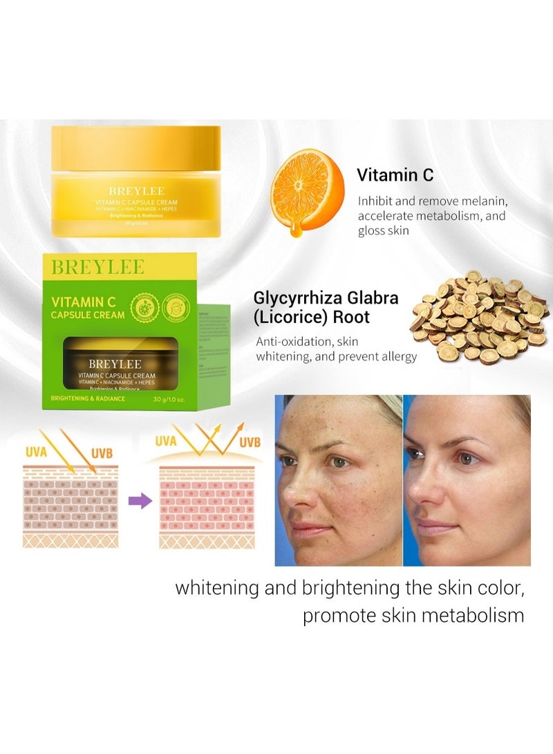 Breylee Vitamin C Capsule Cream 30g - 20% Vitamin C + Niacinamide Brightening Face Cream, Anti-Oxidant, Reduce Dark Spots & Melanin, Hydrate & Radiant Skin for All Skin Types - Image 3