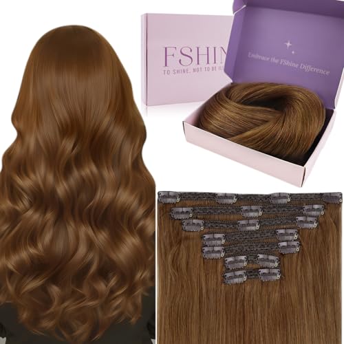 Fshine Clip in Hair Extensions 7pcs crimson Seamless Remy Human Hair Extensions Clip ins Double Weft Straight Natural Hair 120g 24 Inch Clip in Hair Extensions Real Human Hair