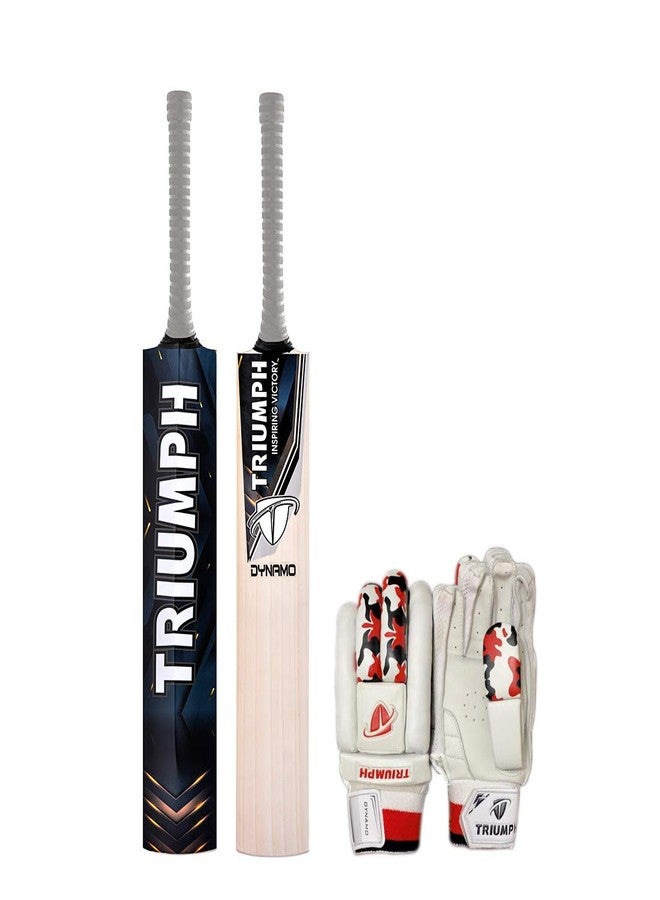 ترايامف مضرب كريكيت رجالي من خشب الصفصاف الإنجليزي من تريومف دينامو وقفازات ضرب تريومف دينامو لليد اليمنى - Image 1