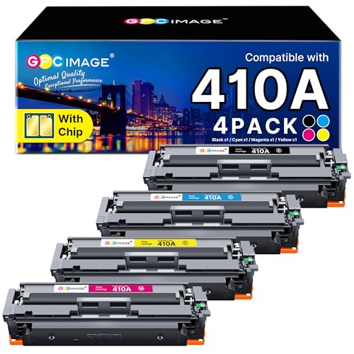 GPC Image Compatible Toner Cartridge Replacement for HP 410A CF410A CF411A CF412A CF413A to use with Color LaserJet Pro MFP M477fdw M477fdn M477fnw Pro M452dn M452nw M452dw Printer Toner (4 Pack) - Image 1