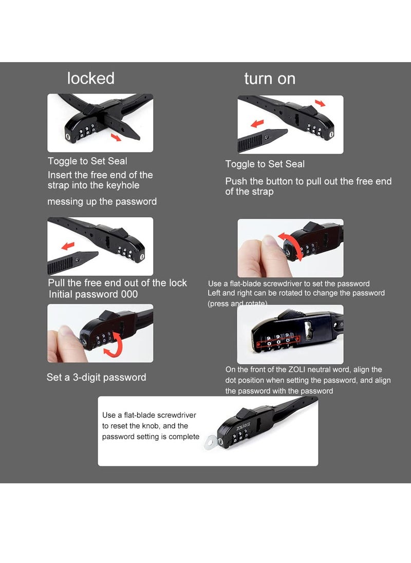 SYOSI - 2Pcs Zip Tie Bike Lock Lightweight Combination Bicycle Lock Small Cable Lock 3 Digit Security Tie Outdoor Equipment Cable Lock for Bikes Refrigerators Helmets Luggage Skis Black - Image 1