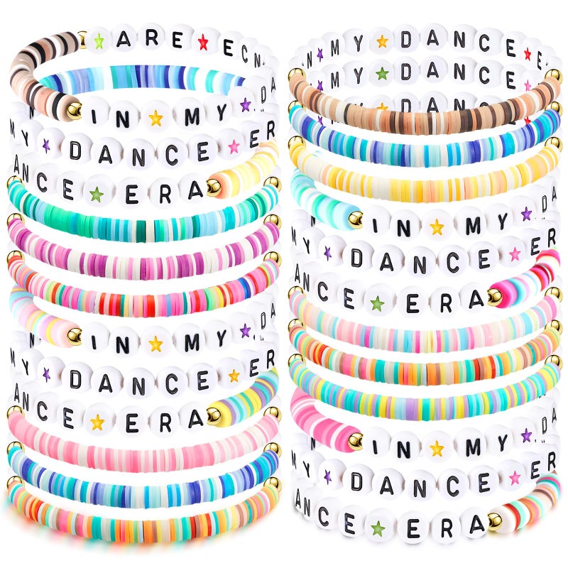 Quelay 24 Pcs Valentines Appreciation Bracelets Gift Bulk for Team Sports Dance Clay Beaded Stretchy Era Bracelets Party Gifts Volleyball Basketball Tennis Football Softball Favor(Dance) - Image 1