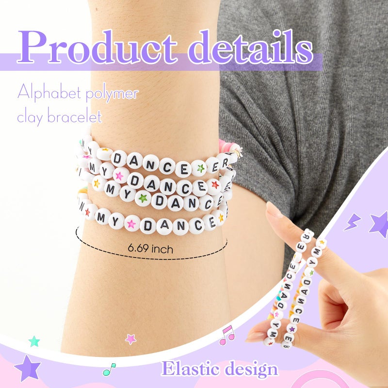 Quelay 24 Pcs Valentines Appreciation Bracelets Gift Bulk for Team Sports Dance Clay Beaded Stretchy Era Bracelets Party Gifts Volleyball Basketball Tennis Football Softball Favor(Dance) - Image 3