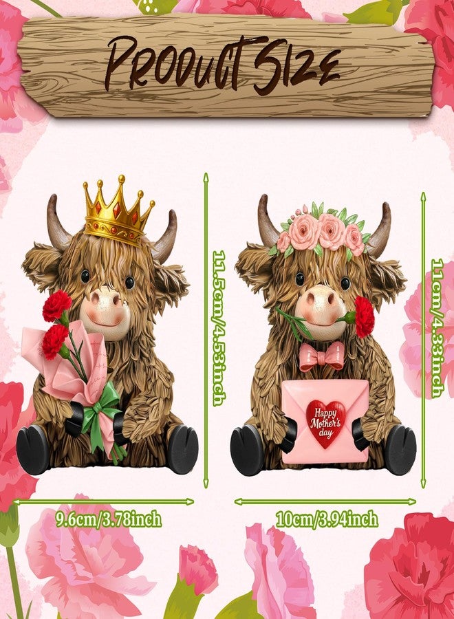 Burbell 2 Pcs Mother's Day Highland Cow Figurines Decor Mother's Day Highland Cow Gnomes Gifts Resin Statue Calf Lovers Gifts for Farmhouse Home Garden Bathroom Kitchen Tiered Tray Table Decor Office - Image 3